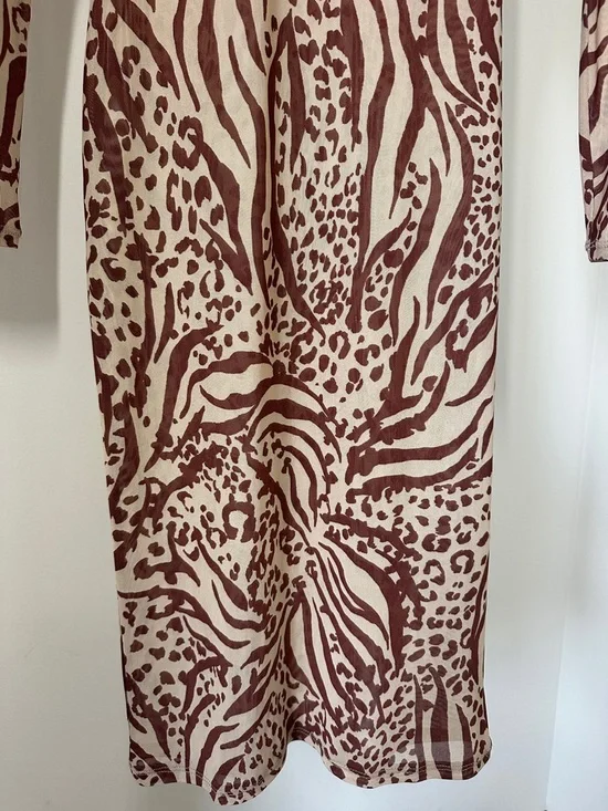 AFRM Shailene Sheer Dress in Taupe Animal XS - Picture 5 of 7